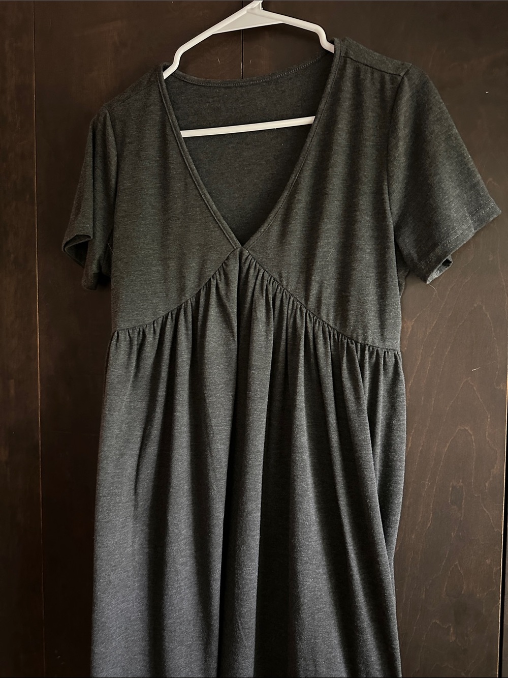 Charcoal V-Neck Gathered T-Shirt Babydoll Dress - Picture 6 of 6